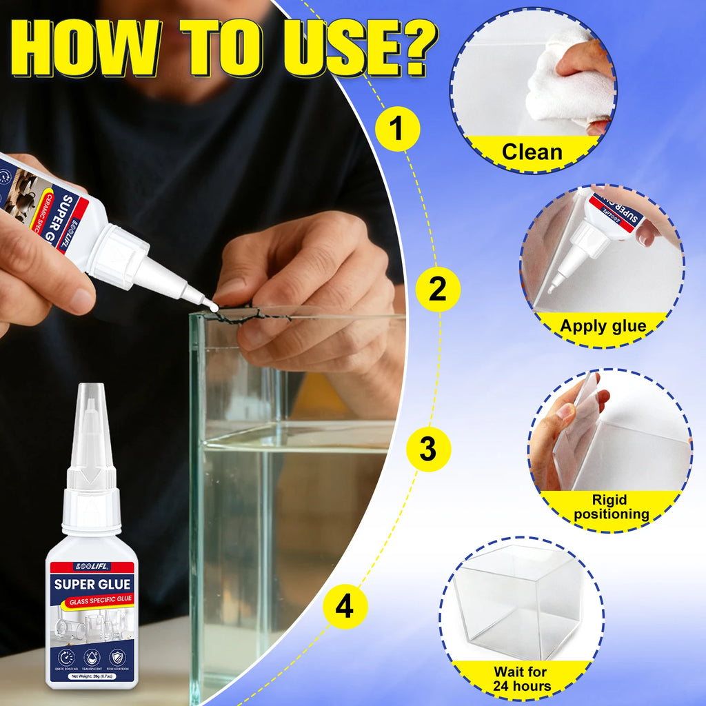 Super Glue for Glass Crystal Clear Cyanoacrylate Adhesive Fast Drying Strong Bond Waterproof for Glass Ceramic Metal Repair 20g