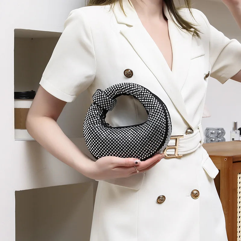 Shiny Diamond Dumpling Handbag Evening Bag Cross-Border Hot Sale Glittering Handbag Lady Clutch Bag Polyester Material