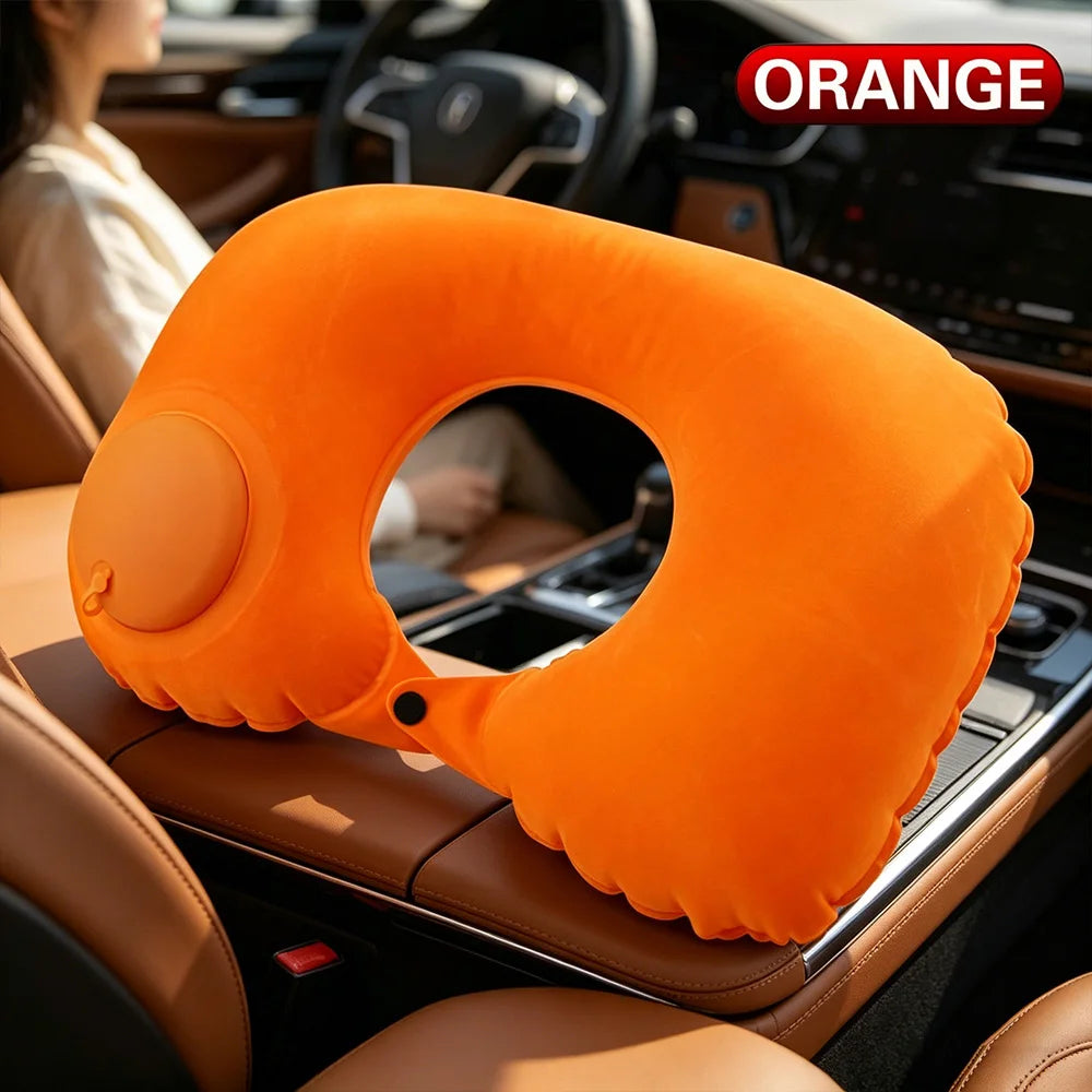 Portable Press Inflatable Neck Pillow U-Shaped Soft Support Travel Pillow for Flight Car Road Trip