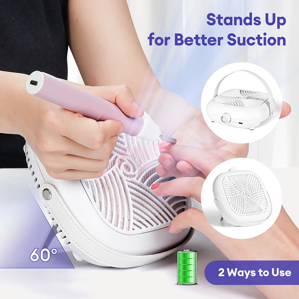 5300RPM Turbine Brushless Nail Dust Vacuum Flat Upright Dual Use Foldable Nail Dust Extractor with Removable Filter Vacuum Fan