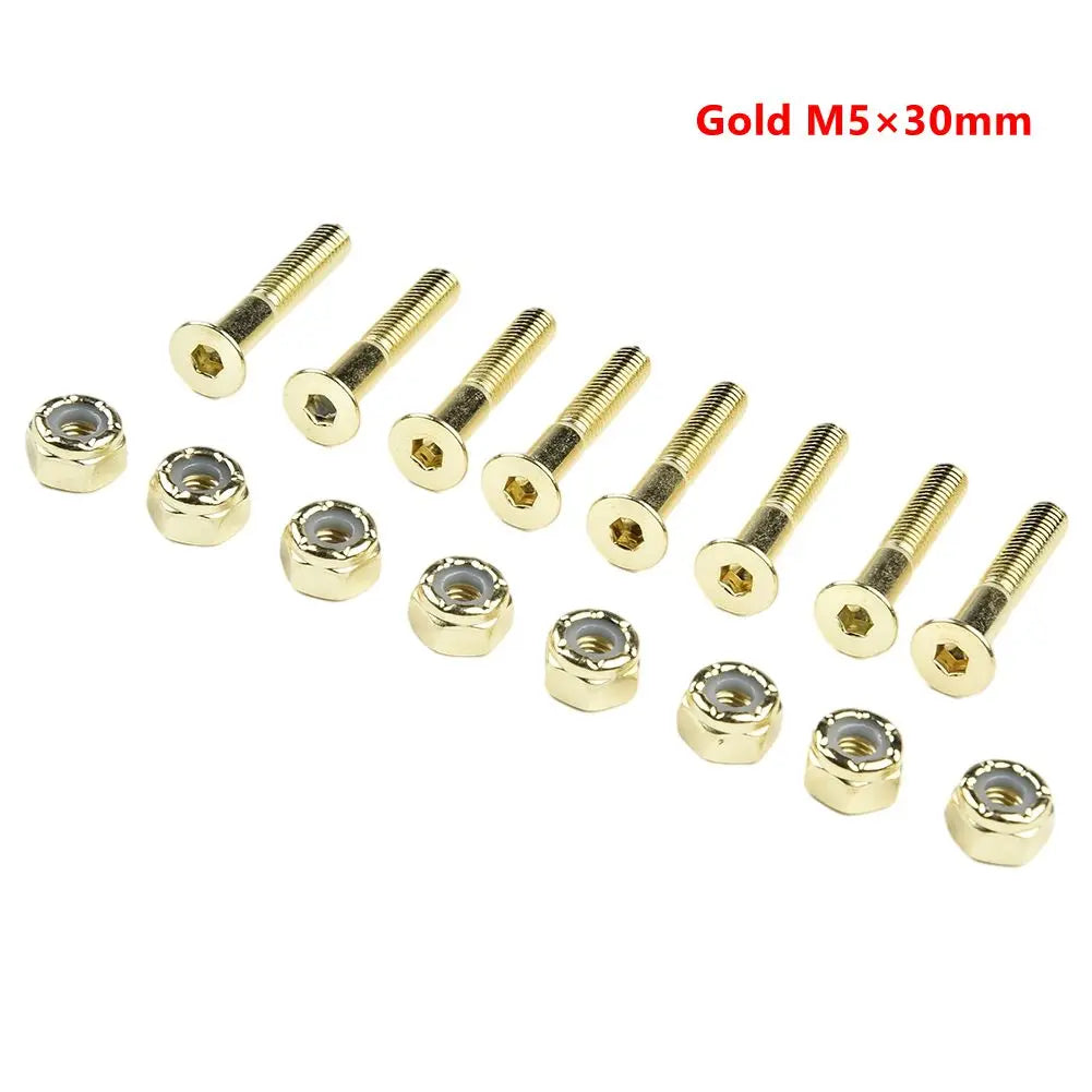 16Pcs Screws Bolts+Nuts 25/28/30mm Accessories Carbon Steel Long Board M5 Nuts Replacement Skateboard Tool
