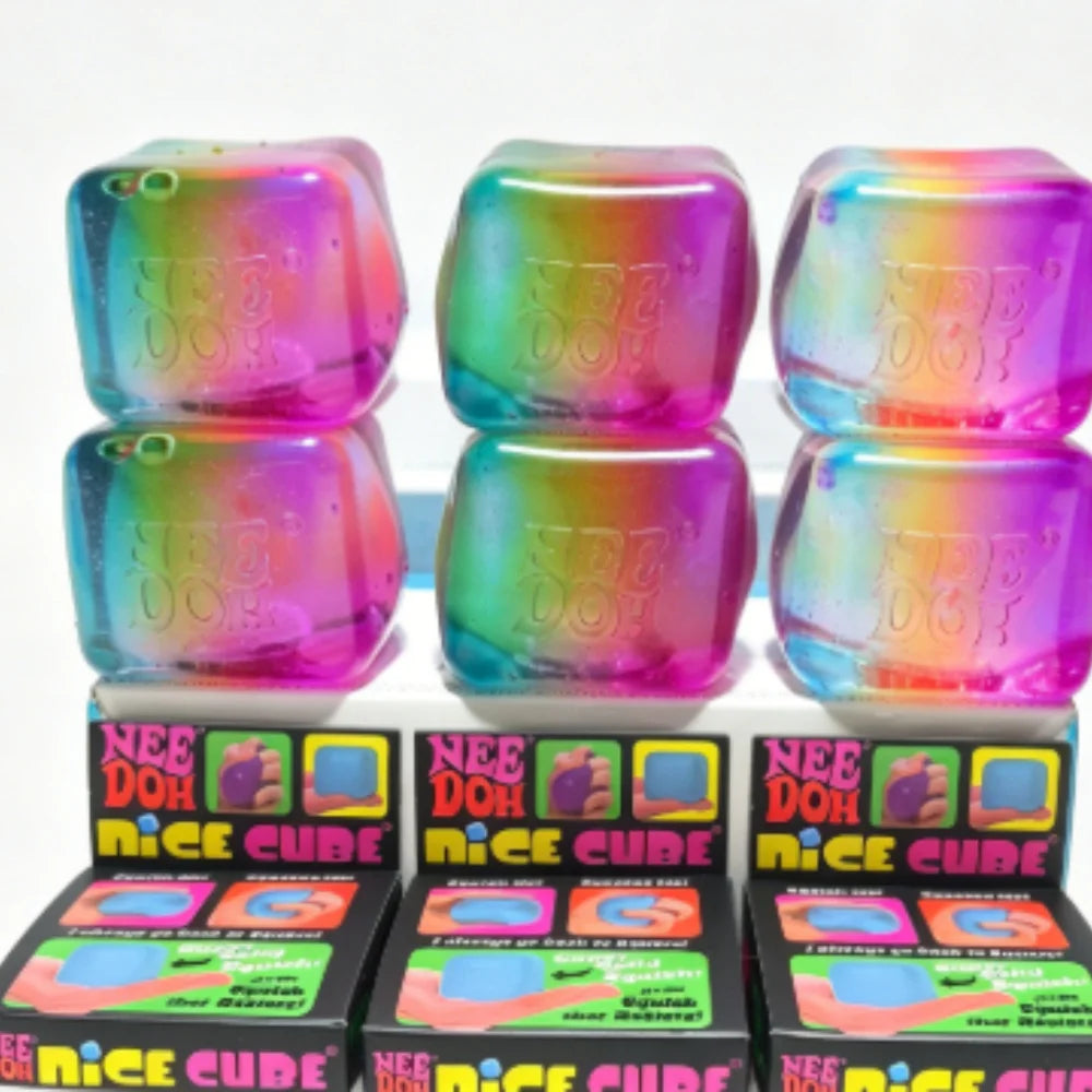 Schylling NeeDoh Rainbow Cube Squishy Fidget Toy CubeStress Relief and Fingertip Release Toy Sensory Stress Reliever Fidget Tool