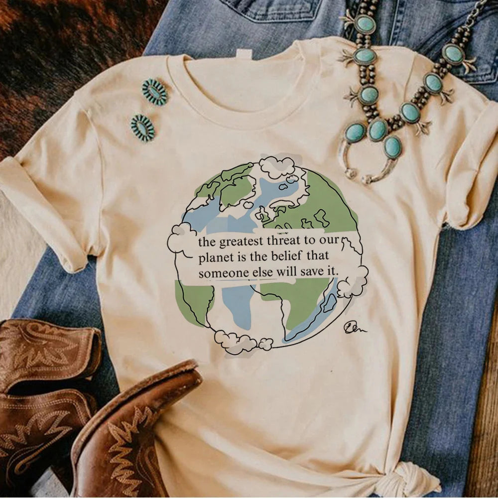 Plus Size Plants Love Printed Tee Women Streetwear Summer Top Female Round Neck T-Shirt Short Sleeve for Daily Wear Casual Tees