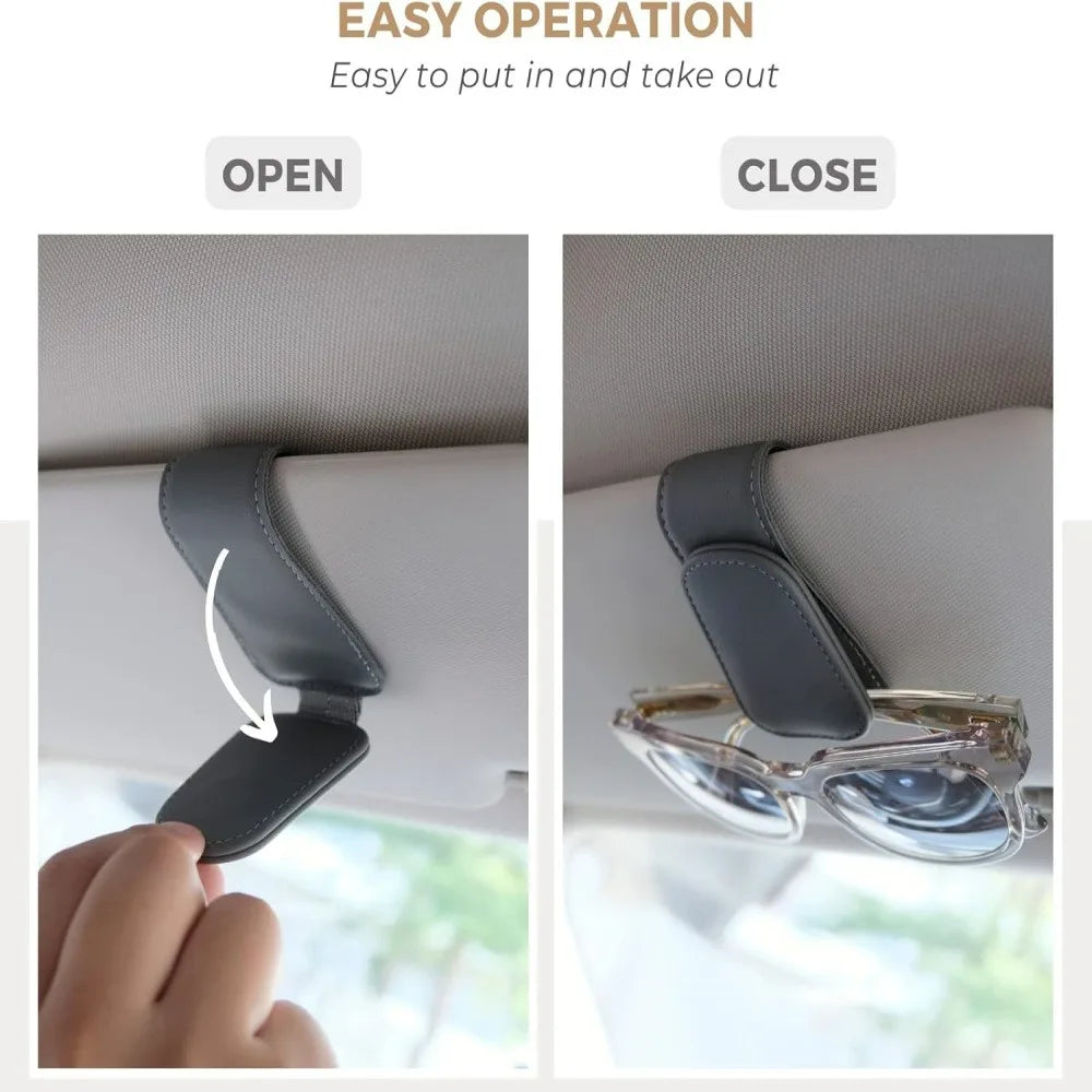 Car Glasses Holder Sun Visor Torage Clip Leather Card Ticket Fastener Multi Functional Magnetism Cars Interior Storage Bracket
