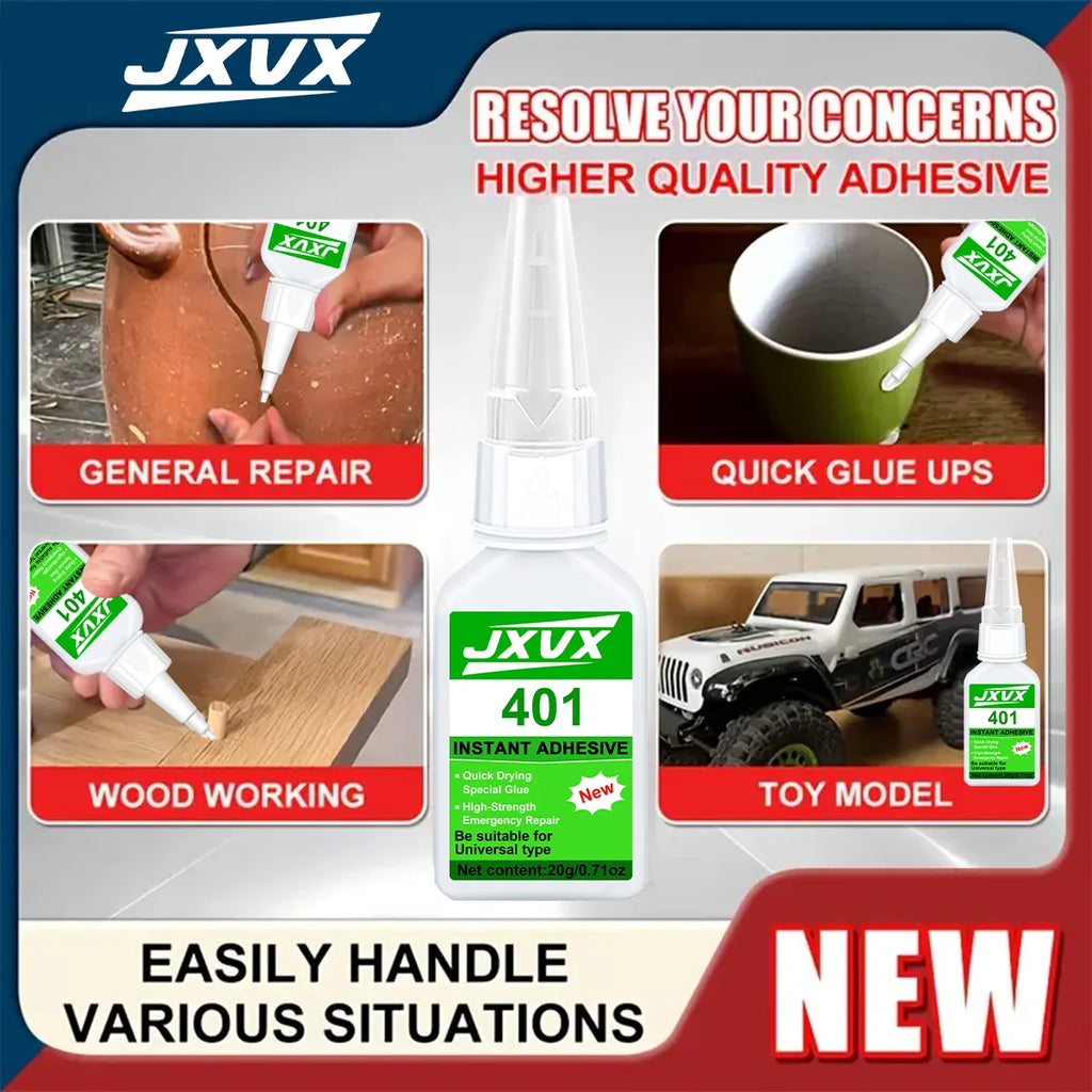 Jxvx Strong Transparent 401 Glue, Multi-Purpose Super Strong Adhesive Instant Glue Resin, Ceramic, Rubber, Shoes, Plastic Quick Repair Office Supplies Quick-Drying Waterproof Adhesive