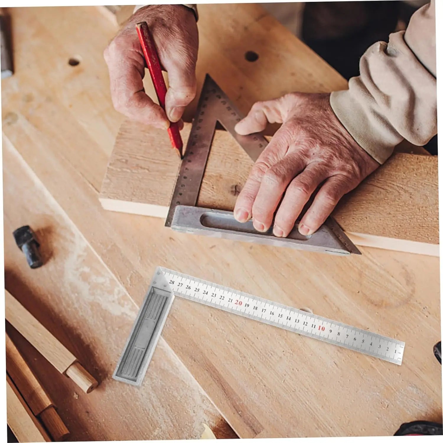 300/500mm Aluminum Alloy Square Ruler Right Angle 90° Turning Ruler Woodworking Ruler Steel Turning Ruler Measuring Tools Gauge