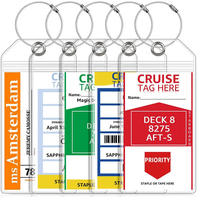 5Pcs/Set Clear PVC Cruise Luggage Tag Protector Waterproof Luggage Tag Holder with Steel Loops Durable Travel ID Tag Cover