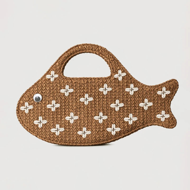 Fish Shaped Hollow Woven Hand-held Bag Niche Design Rattan Woven Bag Leisure Clip Bag Women New Fashion Creative Casual Clutch