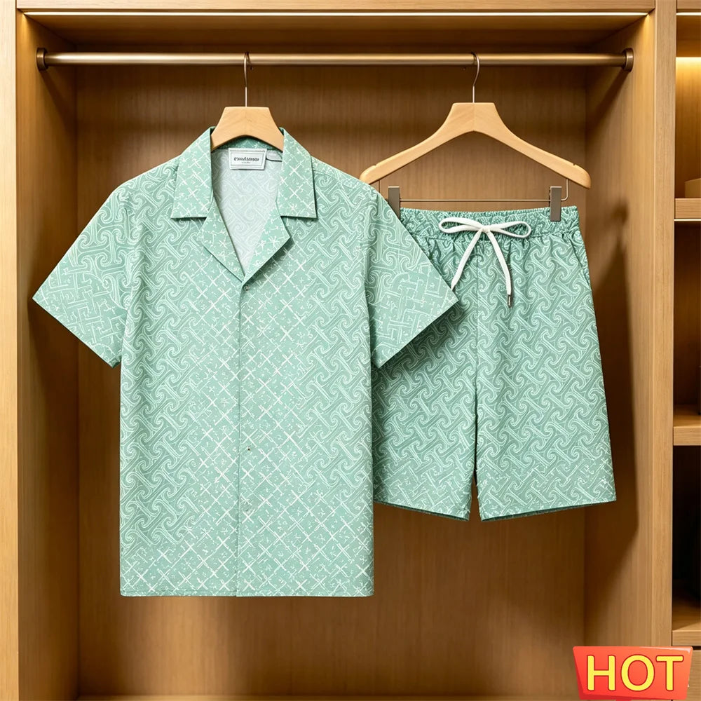 Men's Summer Suit Daily Casual Short Sleeve Tee Tops +Shorts 2 Piece Outfit Fashion Loose Shirts Sets Street Hip Hop Men Clothes
