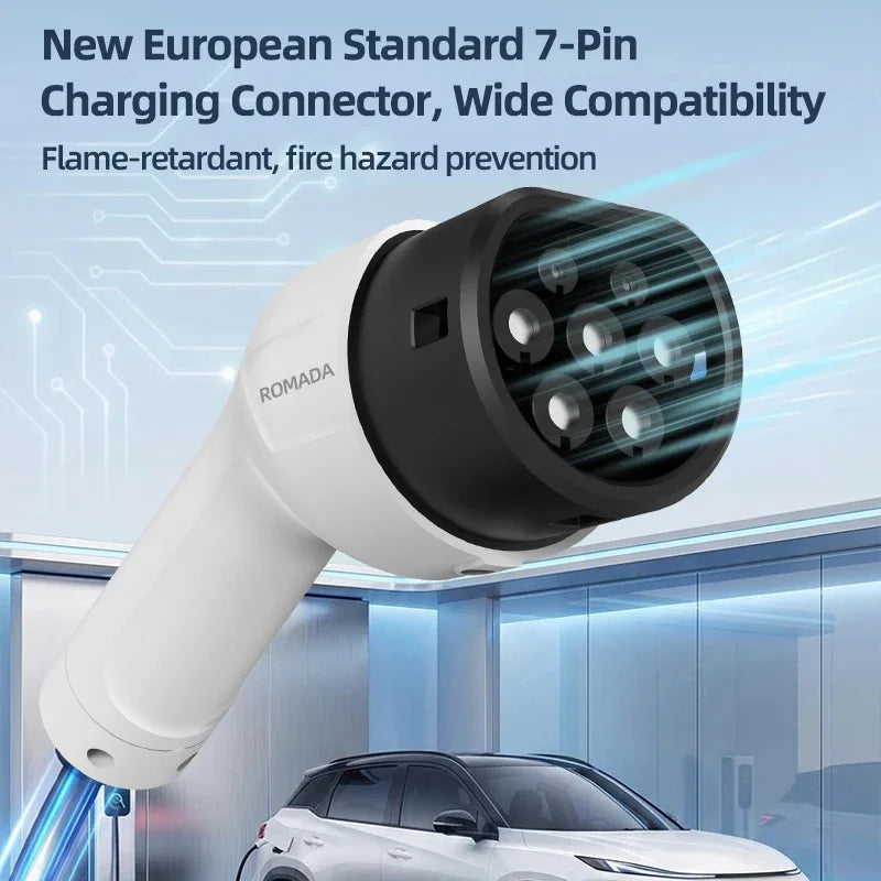 ROMADA Type2 Portable EV Charger 3.5KW 16A, IP66 Waterproof EU Plug EV Charging Station 3M-20M Cable for Home & Outdoor