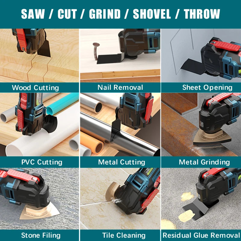 170W Electric Cordless Oscillator, 6-Gear Settings, 5000-20000r/Min, for Sawing/Cutting/Shoveling, For 18V/21V Makita Battery