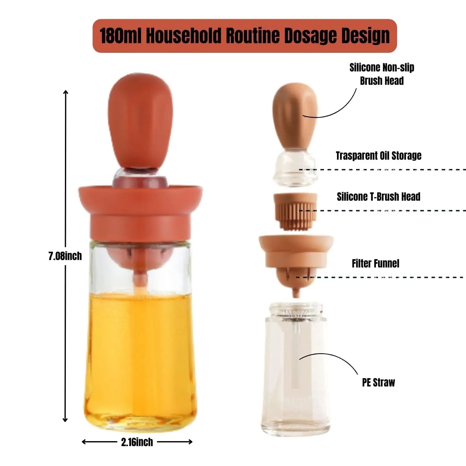 Oil Dispenser Bottle for Kitchen with Brush (2 in 1) Magic Oil Bottle with Silicone Oil Brush, ideal for Air Fryer, BBQ, Frying,