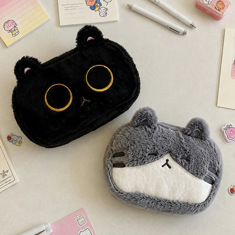 Cute Black Cat Pencil Case Girls Makeup Pouch Multi-purpose Stationery Storage Bag Cartoon Pen Bag School Stationery Organizer