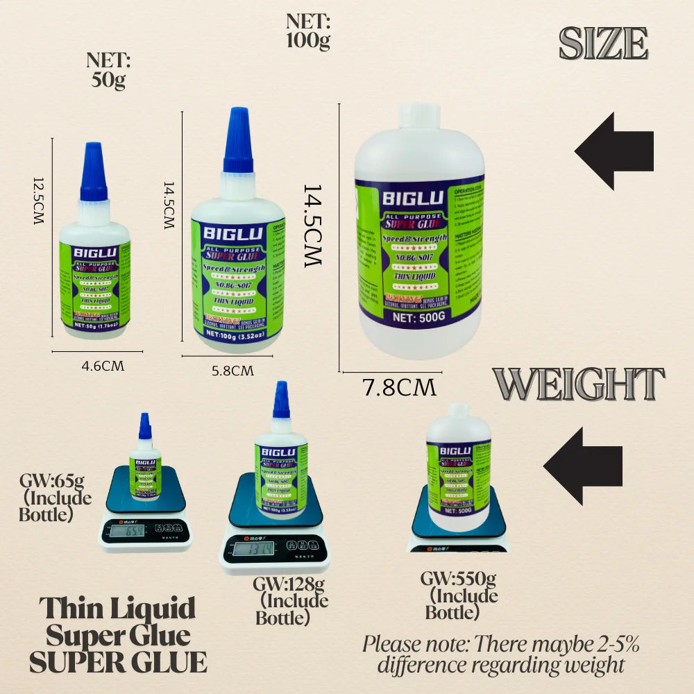 Premium Cyanoacrylate Super Glue Thin Liquid Adhesive for Stone CA Finish Woodworking Projects Hobby Models Inlay Work