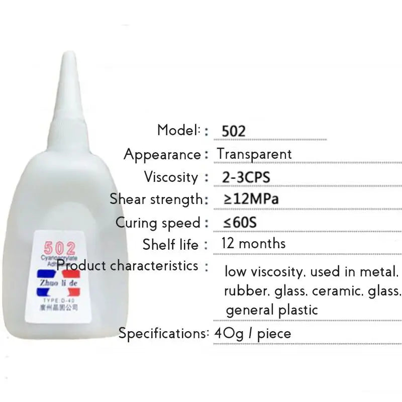 40g 502 Liquid Glue With Dropper Instant Adhesive Wood Metal Rubber Plastic Advertising Glue Strong Bond Mold Glue Fast Curing