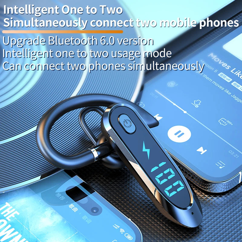 Bluetooth 6.0 Earphone Ear Hook Headphone 270 Degree Rotation LED Display HIFI Stereo Noise Reduction Headset Waterproof Earbud