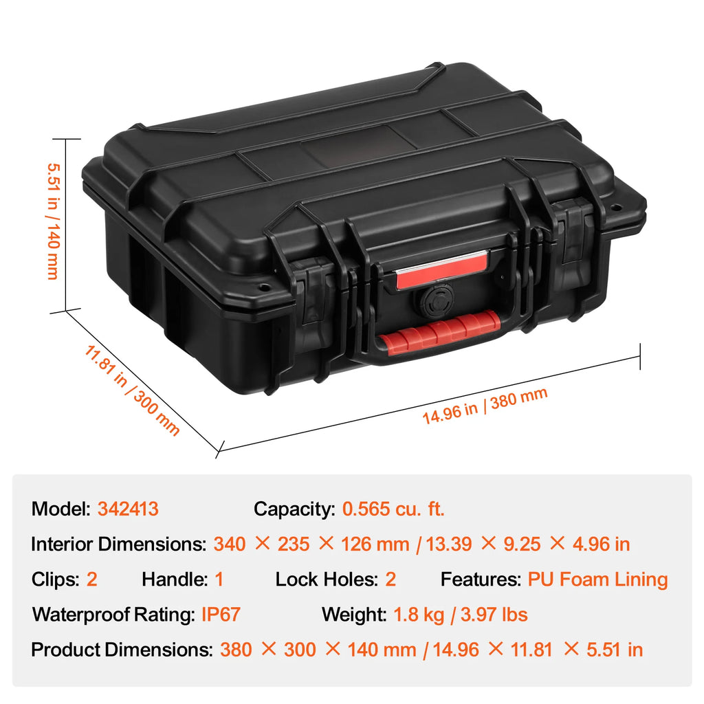 SucceBuy IP67 Weatherproof Hard Case Heavy Duty Protective Case w/ Pre-cut Foam and Handles for Travel Hunting Military Cameras