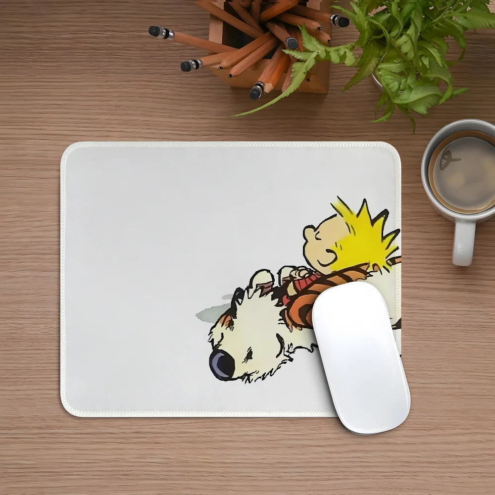 Cartoon C-Calvin And H-Hobbes Mouse Pad Esports Mousepad Laptop Computer Locking Edge Office Desk Mat Rubber Small Anti Slip Pad