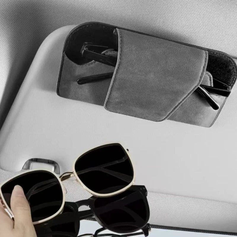 Car Sun Visor Glasses Holder Premium Leather Sunglasses Protective Box Card Ticket Organizer Auto Eyeglasses Storage Case