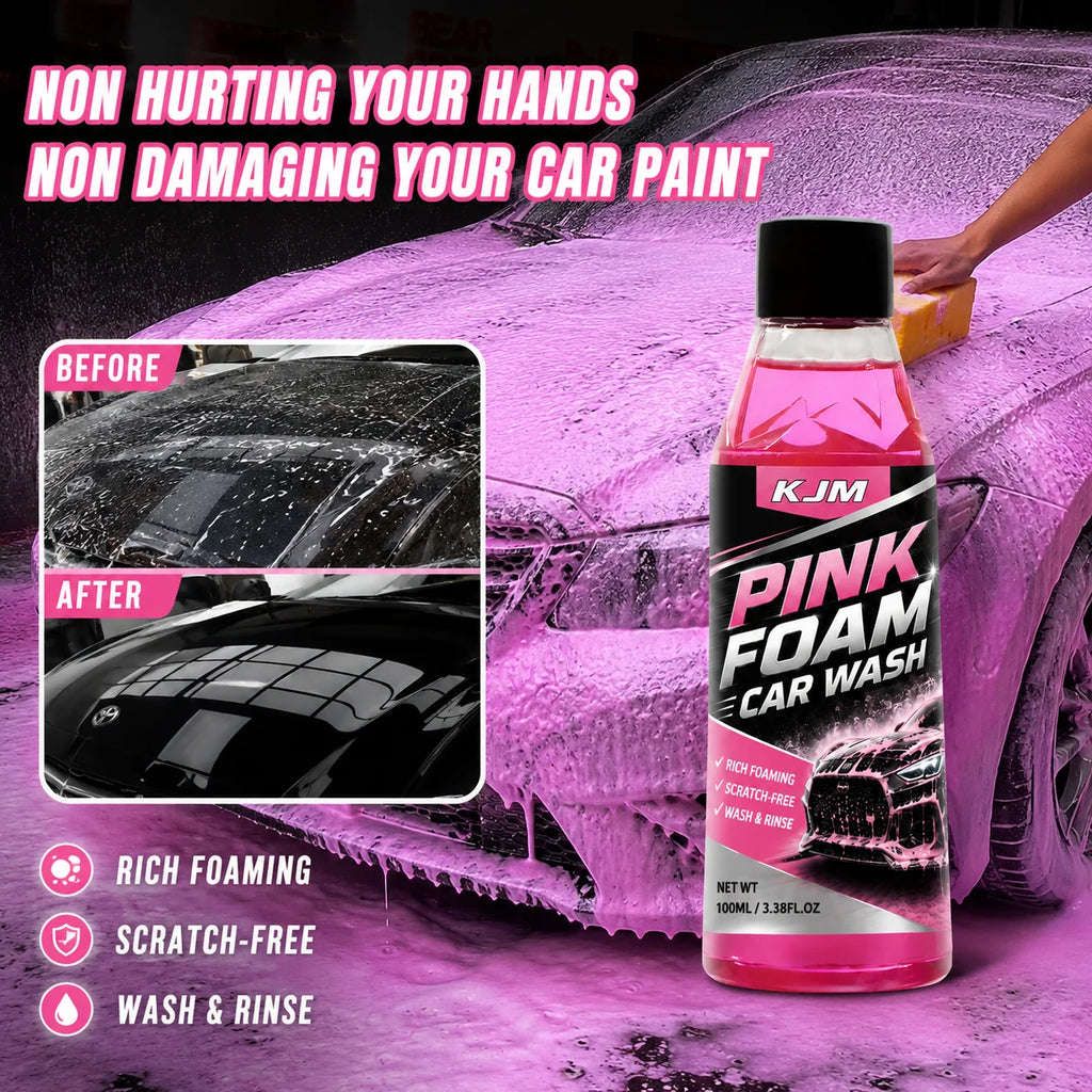 LJM Pink Snow Foam Car Wash Soap 100ML 1:100 Concentrated Lubricating Fast Dry Auto Detailing Shampoo