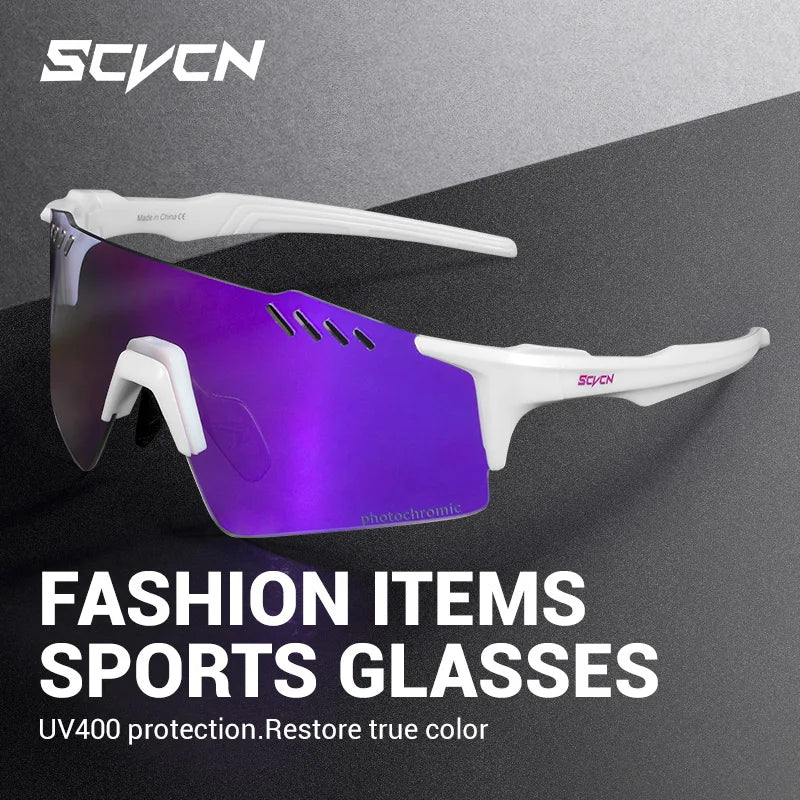 SCVCN Frameless Cycling Glasses UV400 Photochromic Bicycle Riding Eyewear Bike Running Equipment Sports MTB Outdoor Sport Hiking