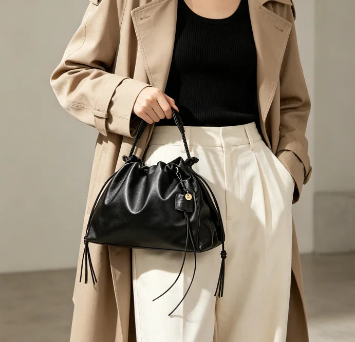 S New Commuting Shoulder Bags Women's Handbags Large Capacity Tote Bags Fashionable and Simple Drawstring Bags Popular for Women
