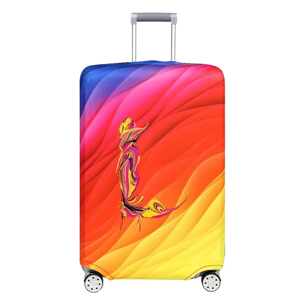 Luggage Cover Travel Suitcase Protective Cover Paint Letter Pattern Dust-Proof Stretch Fabric for 18-32 Inch Baggage Case