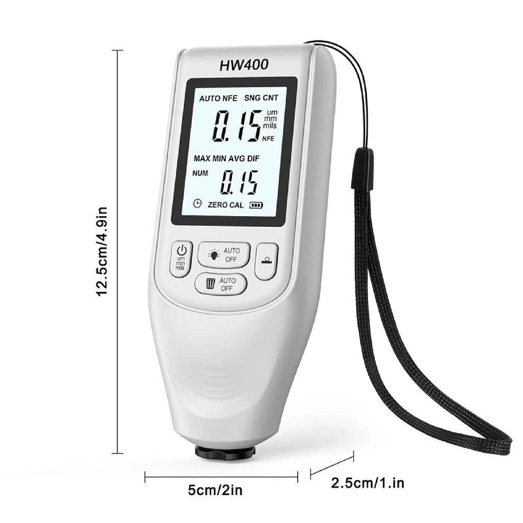 HW400 Handheld Coating Thickness Gauge 0‑2000µm Digital Fe/NFe Paint Film Tester for Car Body Industrial Magnetic Eddy Current