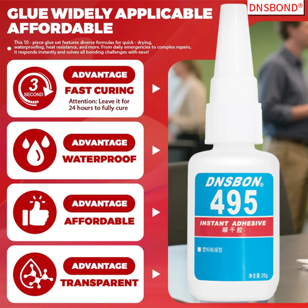 1/2/3pcs 495 Super Glue Plastic Professional Adhesive Transparent Cyanoacrylate Glue Fast Drying Odorless Long Lasting Bonding