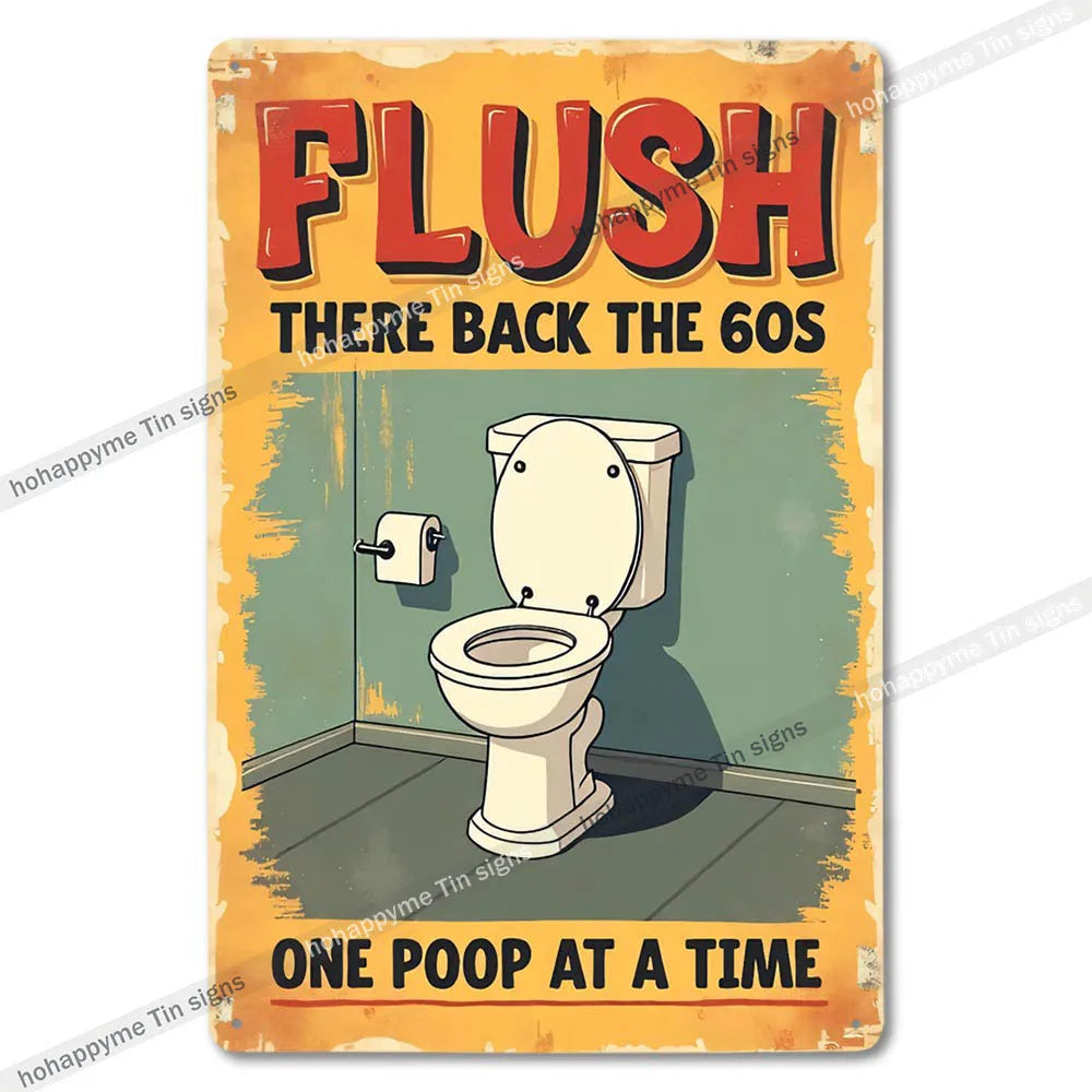 Retro Metal Tin Bathroom Signs Wall Decor for Home Restroom Vintage Toilet Humor Art Unique Gift Ideas