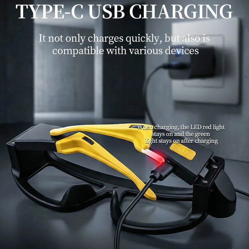 COB LED Glasses Headlamp USB Rechargeable 5 Modes Lightweight 90g Waterproof Head Light for Fishing Cycling Camping Repair Work
