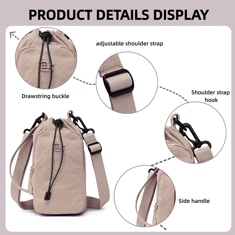 Sport Outdoor Lightweight Crossbody Bag Mobile Phone Bag Water Bottle Bag Nylon Shoulder Bag Drawstring Crossbody Bag