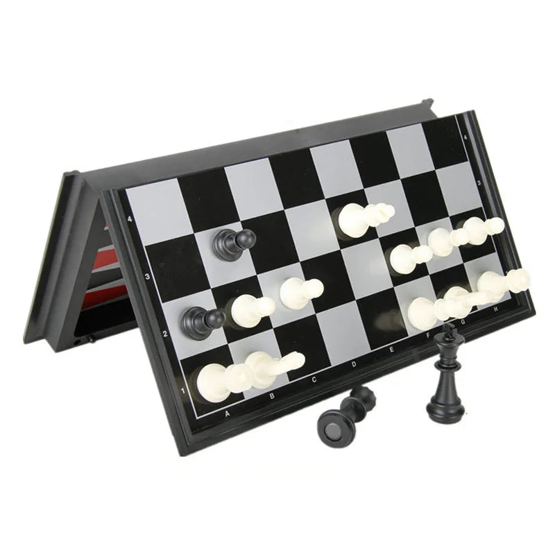 25CM Foldable Magnetic Chess Checkers Backgammon Game Board 3-in-1 Ideal Tabletop For Family Gathering