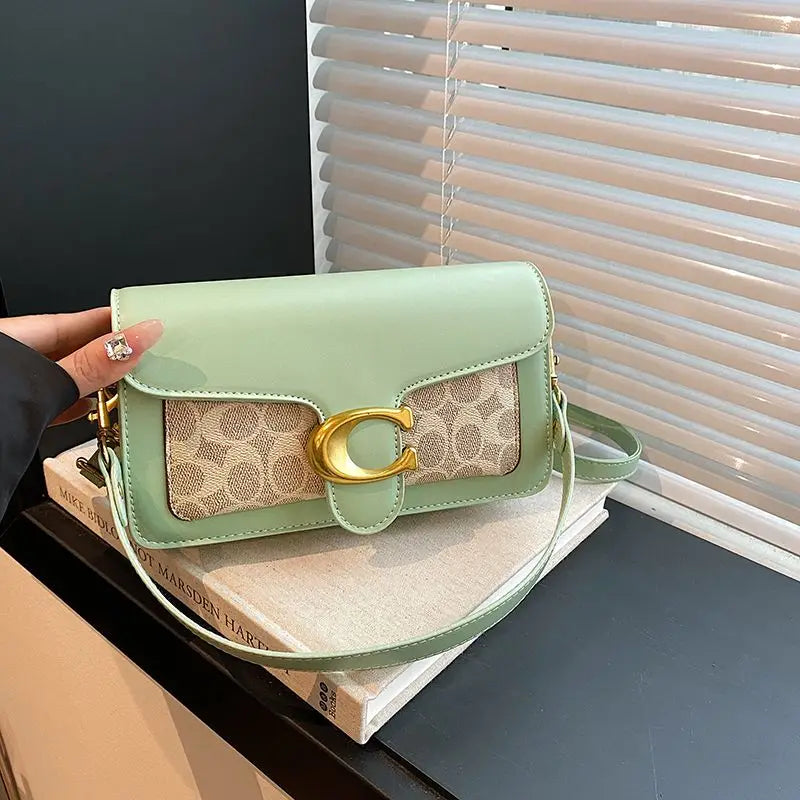 Luxury C Buckle Tabby Shoulder Bag Women Vintage Print Leather Underarm Bag 2 Removable Straps Crossbody Small Square Handbag La
