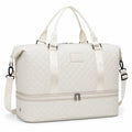 Large Quilted Travel Duffle Bag with Separate Bottom Compartment and Adjustable Shoulder Strap for Weekend and Gym