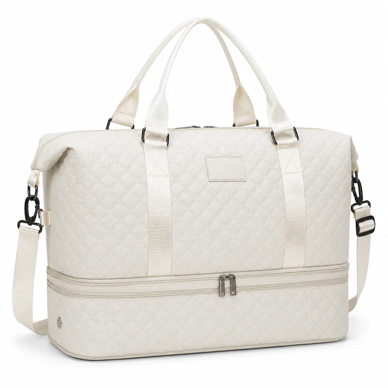 Large Quilted Travel Duffle Bag with Separate Bottom Compartment and Adjustable Shoulder Strap for Weekend and Gym