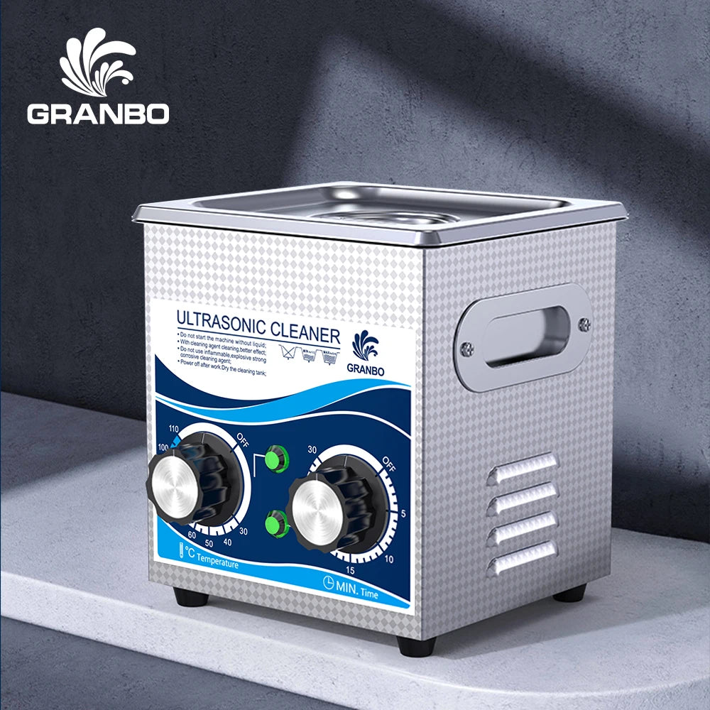 Granbosonic 1L 60W/120W Ultrasonic Cleaner Machine Stainless Steel With Heater Timer Jewelry Glasses for Home