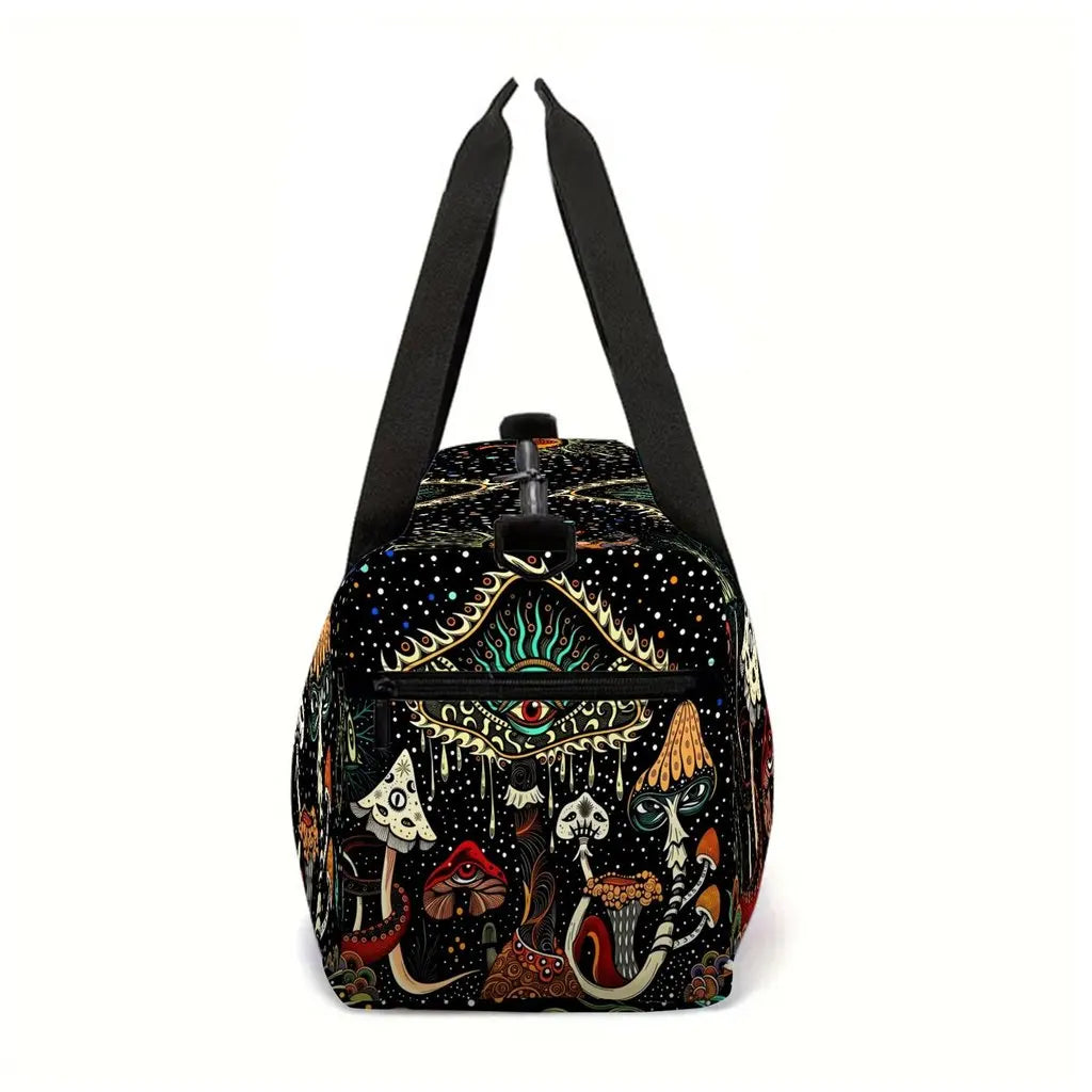 Bohemian Mushroom 2D Flat Cartoon School Travel Bag Large Capacity Zipper Luggage Bag Best Gift for Boys Girls Fashion Style