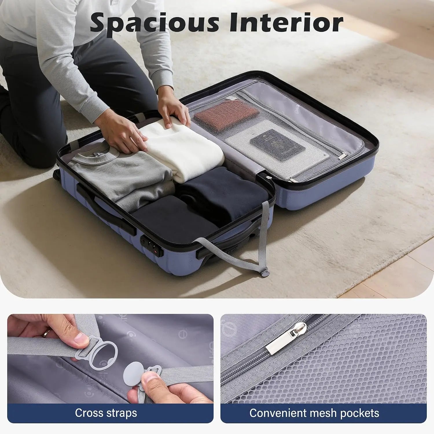 3 Piece Lightweight Expandable Hard Shell Luggage Set Large Checked Suitcase with Spinner Wheels, Customized