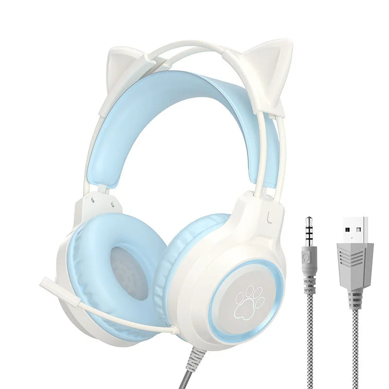 RGB Gaming Earphones with High-Definition Flexible Microphone 3.5mm Gaming Earphones Detachable Cat Ears and Deer Antlers