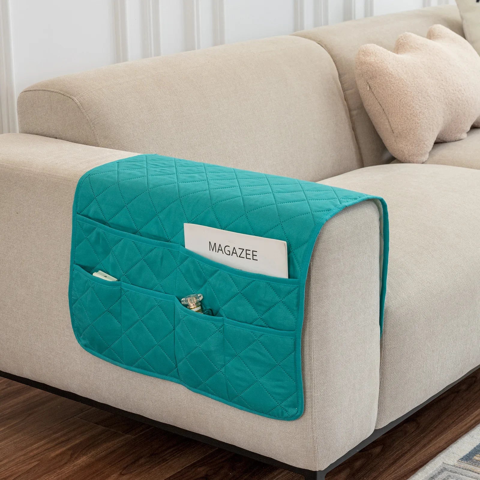 New Sofa Hand Towel with Storage Pocket Magazine Remote Control Sofa Recliner Armrest Clutter Management Bag