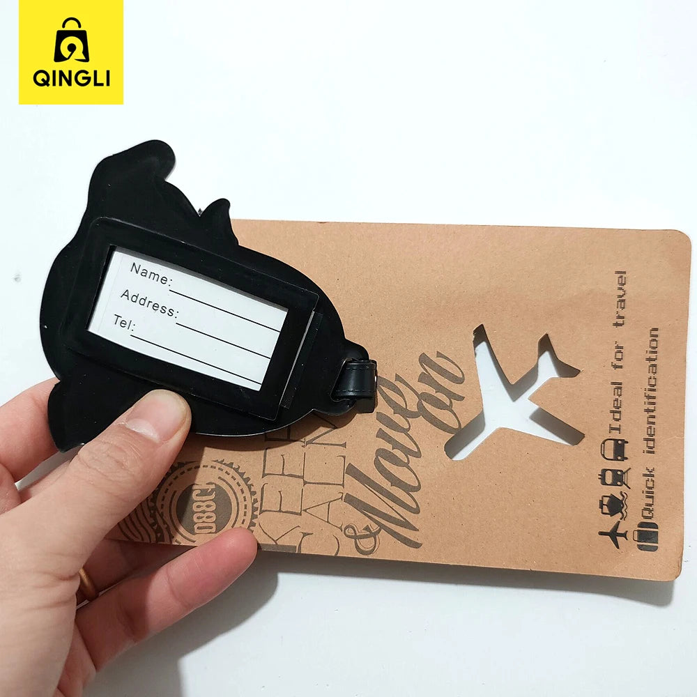 New Cute Shark Cat Luggage Tag Cartoon Anime PVC Bus Card Holder Cover Portable Travel Suitcase Label Antilost Address Card Tag
