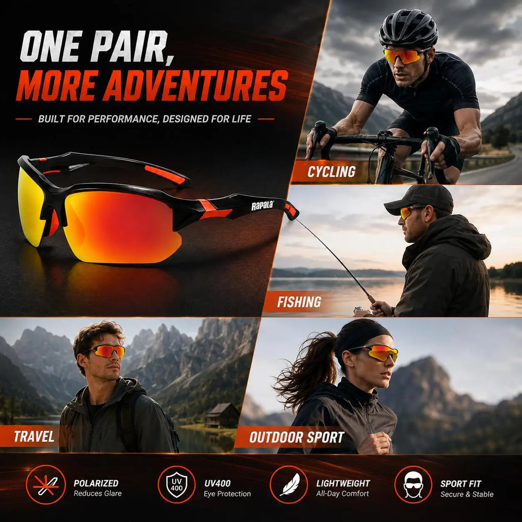 Outdoor Rapala Polarized Fishing Glasses UV400 for Fishing Riding Running Driving with Secure Fit Frame and Storage Case
