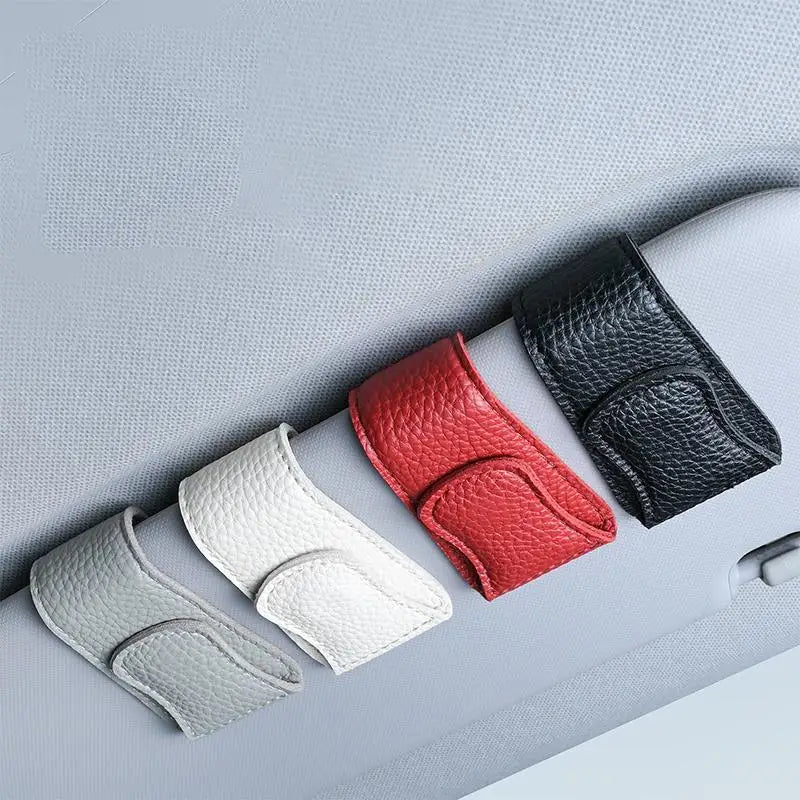 Magnetic Leather Sunglasses Clip for Car Sun Visor One Hand Operation No Damage Install Universal Vehicle Eyeglass Card Holder