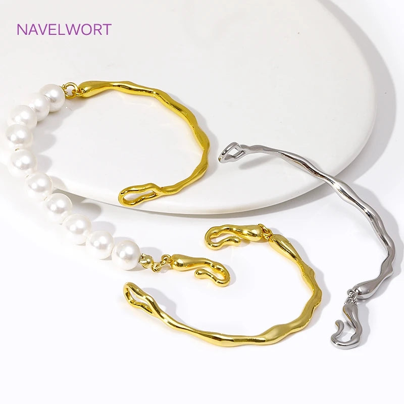 18K Gold Plated Brass Irregular Half Bracelet Connector Curved Tube For DIY Necklace Jewelry Making Connecting Accessories