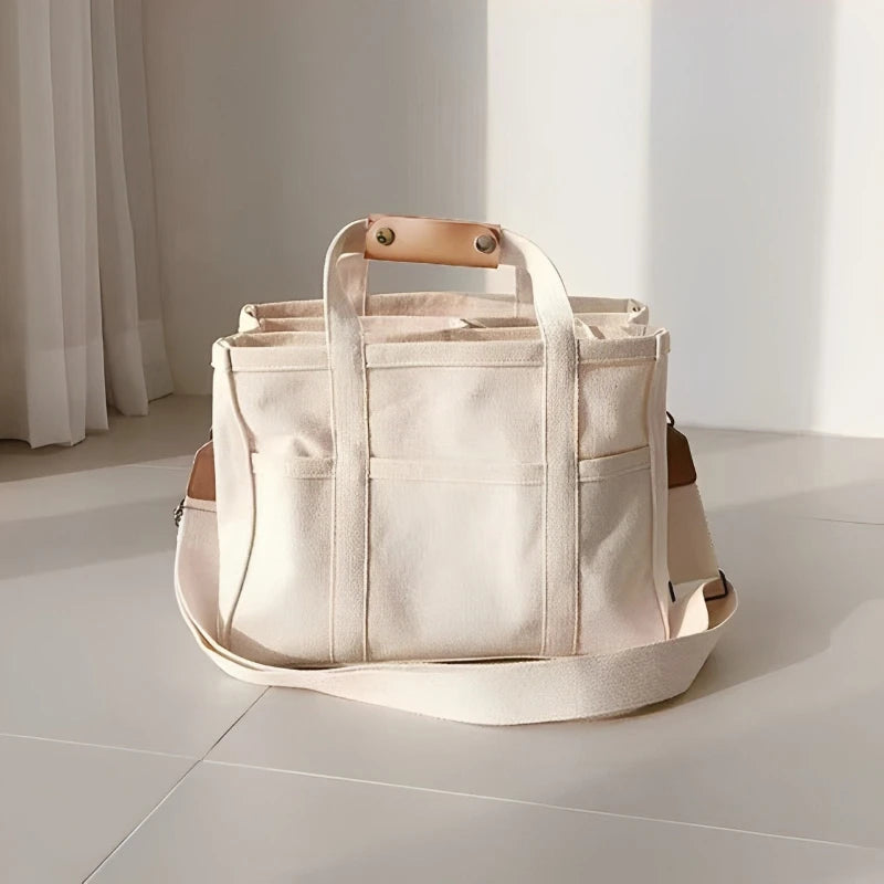 Thickened Canvas Tote Bag, Multi Functional Single Shoulder Crossbody Bag, Large Capacity Handbag with Multi-layer Storage Bag