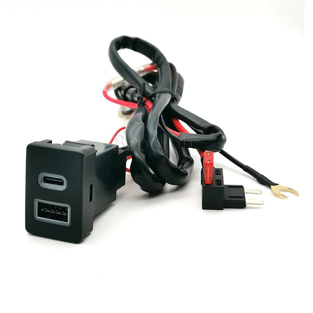 12V/24V Fit for Toyota Spade 2012-2016 LC76 2019-2024 Car Dual QC3.0 USB TYPE C PD Charger Socket Adapter Orange LED