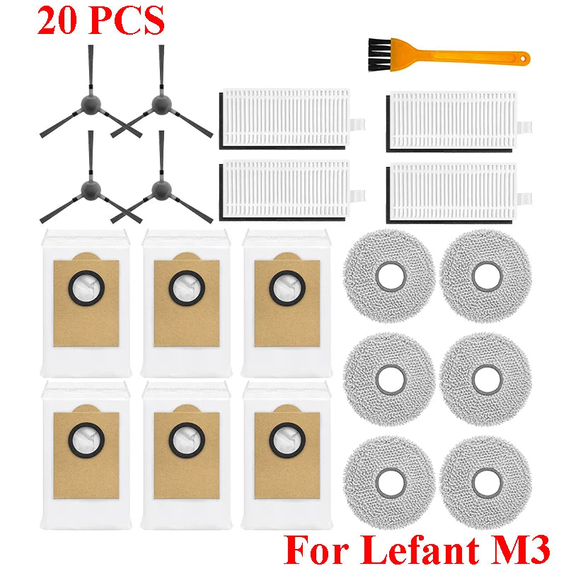 Accessories For ( Lefant M3 / M3 MAX / M3L ) HEPA Filters Robot Vacuum Cleaner Main Side Brush Mop Cloth Pads Dust Bags