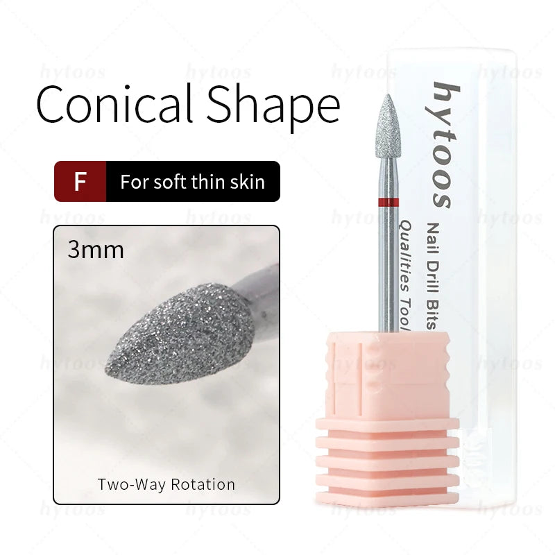 HYTOOS Cone Chrome Diamond Nail Drill Bits Pro Russian Cuticle Clean Bit for Nail Drill Dead Skin Cuticle Cleaner Nail Prep Tool