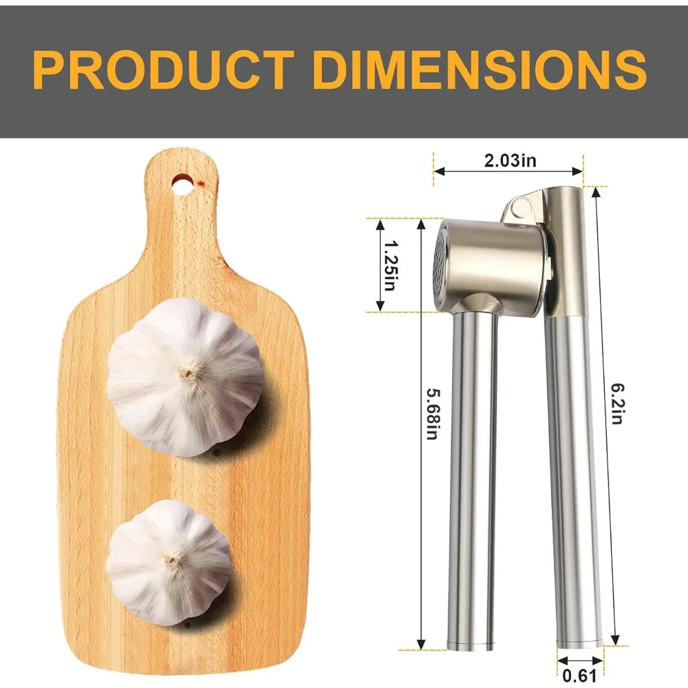Stainless Steel Garlic Press Set - Manual Ginger Garlic Mincer Crusher Chopper  Heavy Duty Easy Squeeze, Rust Proof Easy Clean